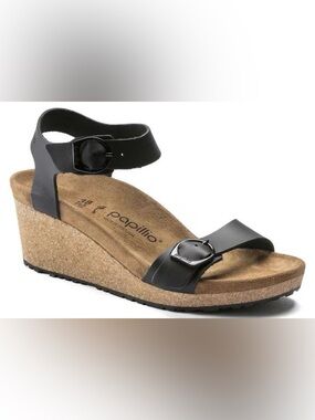 Papillio Soley Black Cork Footbed Buckle Sandal